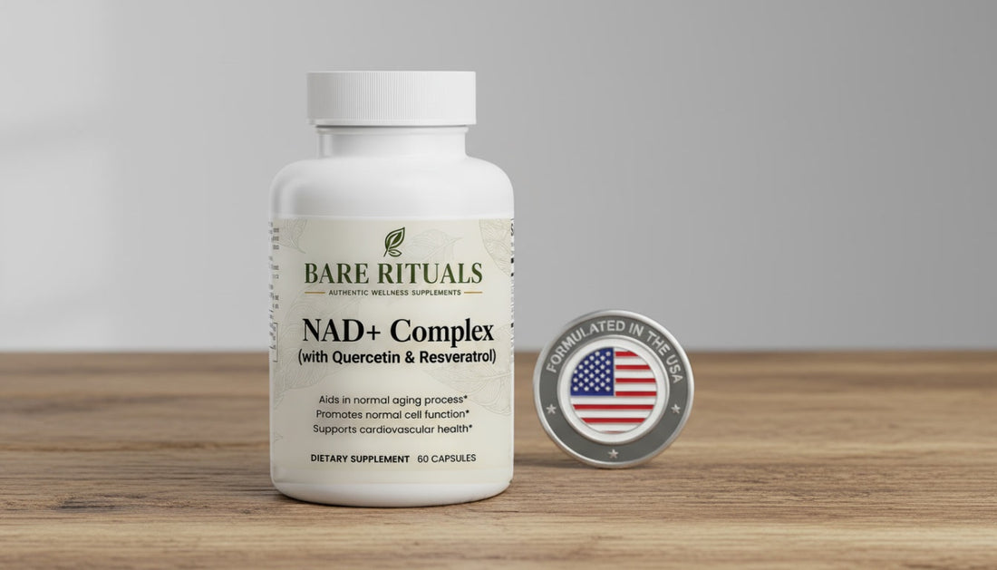 Bare Rituals NAD+ Complex bottle with a formulated in the USA badge