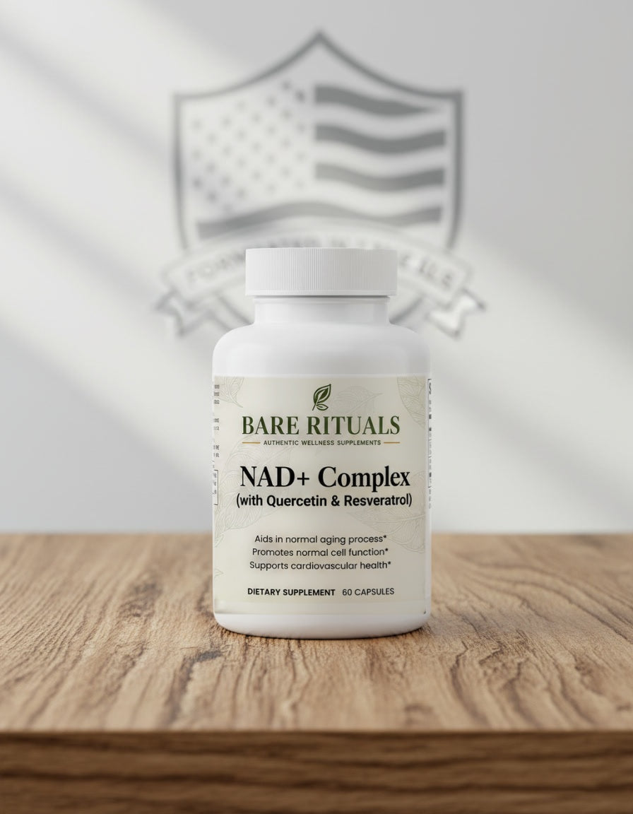 Bare Rituals NAD+ Complex bottle with a made in the USA badge