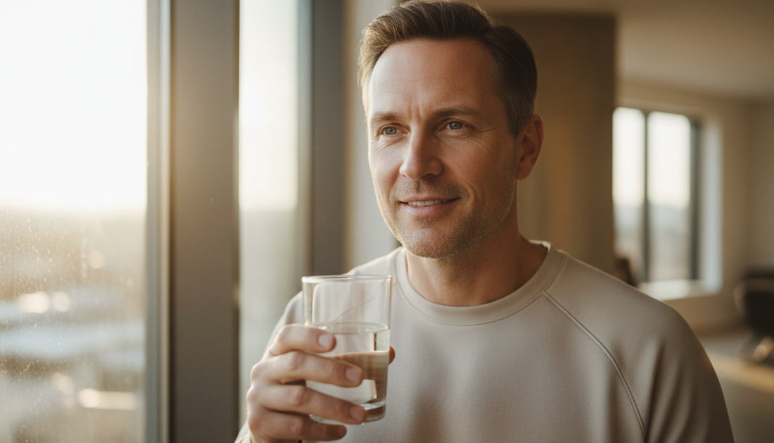 Professional man in a bright contemporary setting pausing during a busy workday